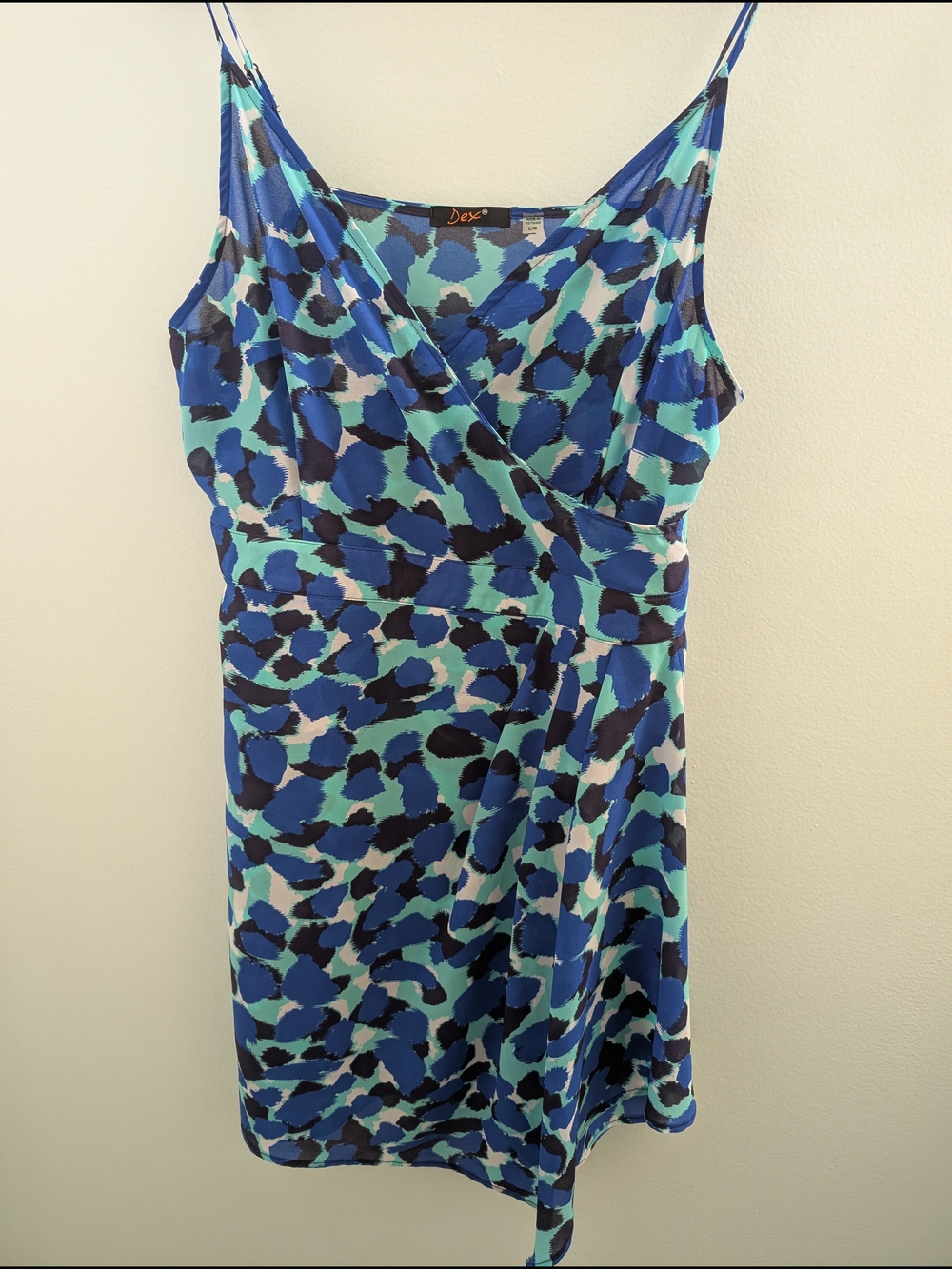 Dex Blue Teal Black Printed Midi Dress